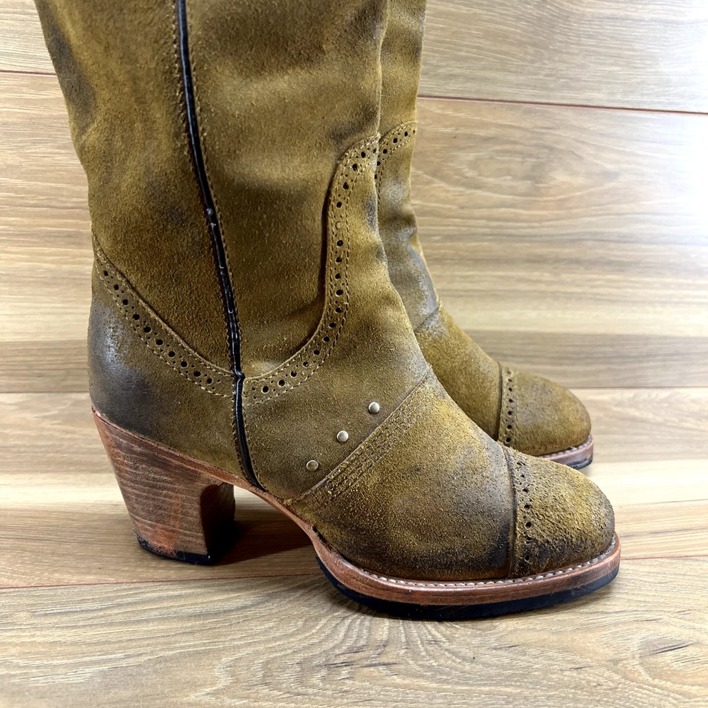 Pskaufman Boots 7 Crosswalk Tall Cap Toe Heeled Suede Pull On - Picture 5 of 12